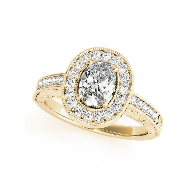 Anillo de diamantes calado grabado con halo oval de 1.51 quilates certificado por el GIA Corte oval en venta