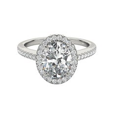 GIA Certified 1.51 Carat Oval Halo Filigree Basket 18K White Gold Diamond Ring