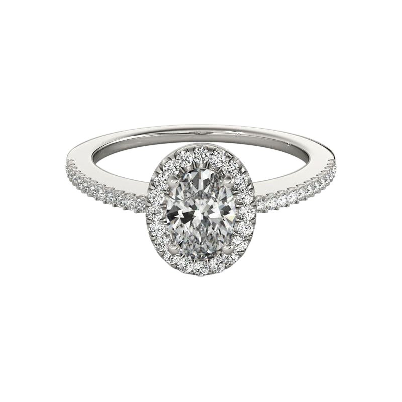 Halo ovalado con pavé francés de 1,51 quilates certificado por GIA  Anillo de diamantes
