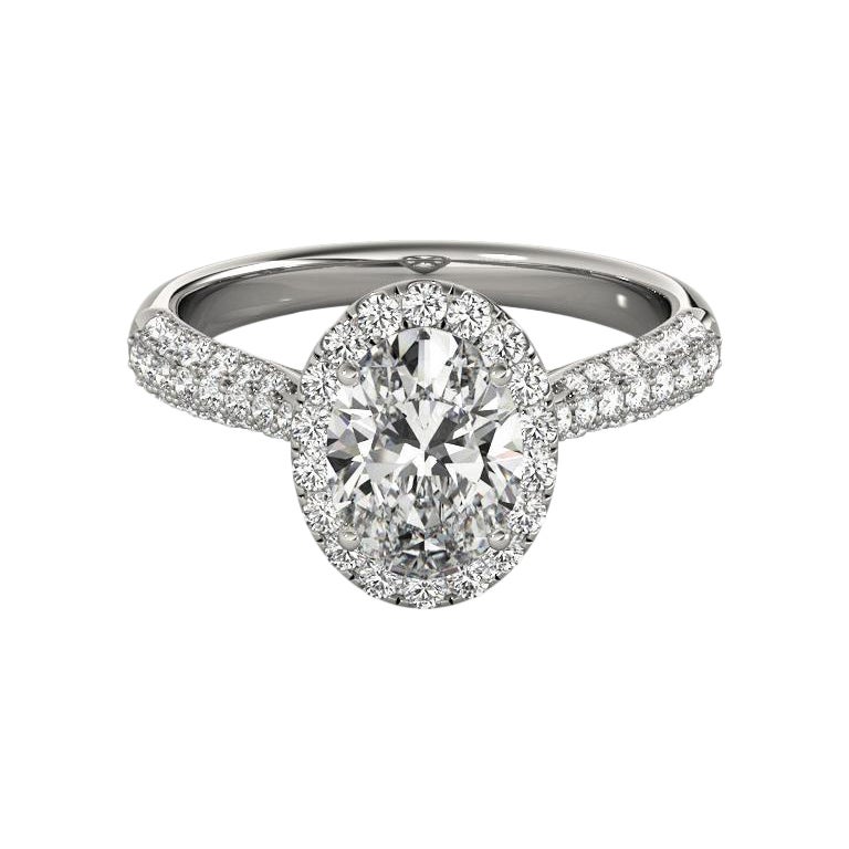 GIA Certified 1.51 Carat Oval Halo Multi-Row  Bague en diamant