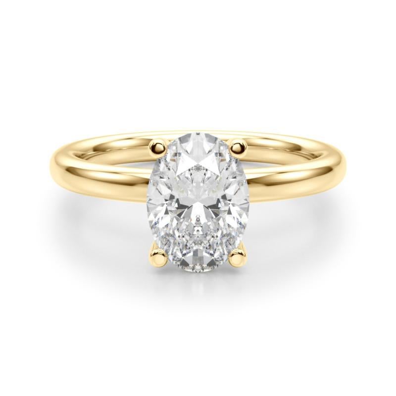 Bague en or jaune 18 carats certifiée GIA de 1,51 carat solitaire ovale à 4 branches Neuf - En vente à New York, NY