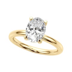 Bague en or jaune 18 carats certifiée GIA de 1,51 carat solitaire ovale à 4 branches