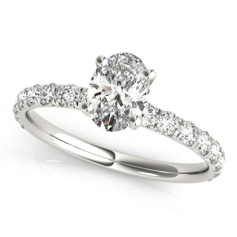 GIA zertifiziert 1,51 Karat Oval Solitär & Pave 18K Weißgold Diamantring (Ovalschliff) im Angebot