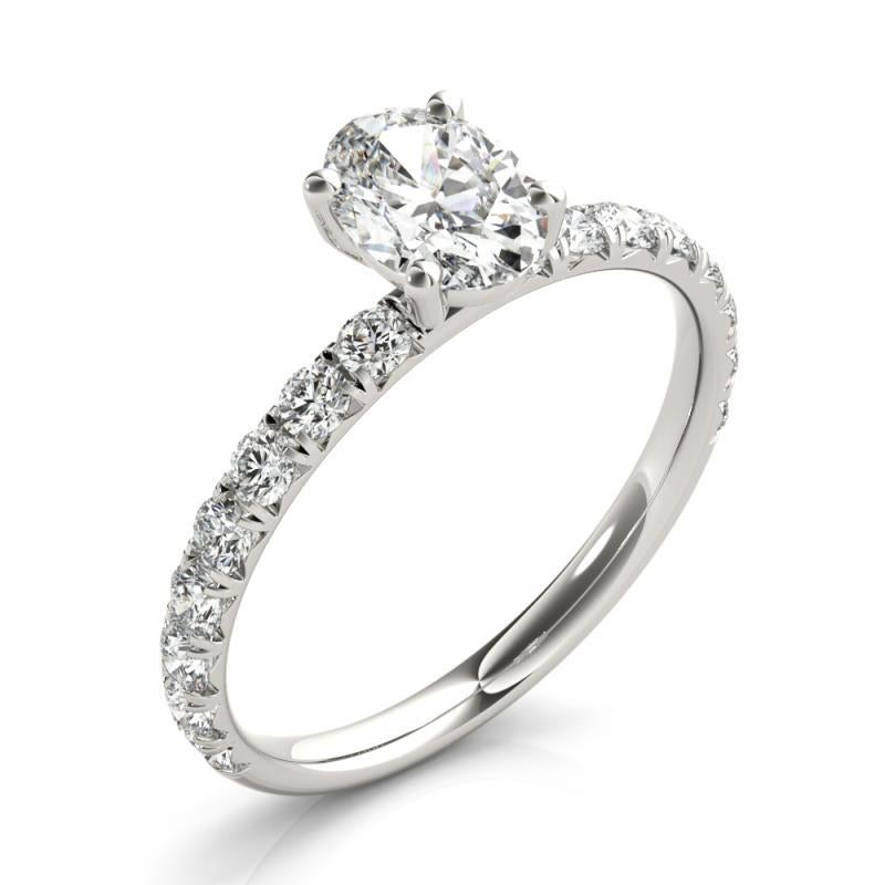 GIA zertifiziert 1,51 Karat Oval Solitär & Pave 18K Weißgold Diamantring im Angebot 1