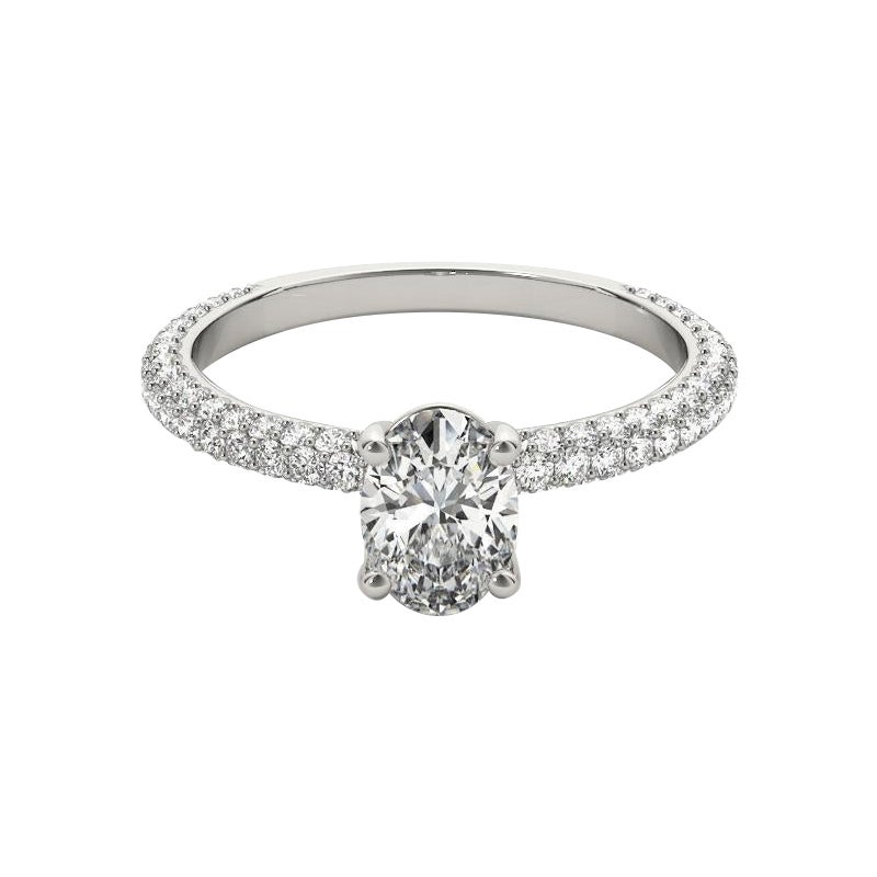Anello con diamante solitario ovale Pave in oro bianco 18 carati certificato GIA da 1,51 carati