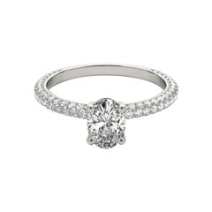 Anello con diamante solitario ovale Pave in oro bianco 18 carati certificato GIA da 1,51 carati