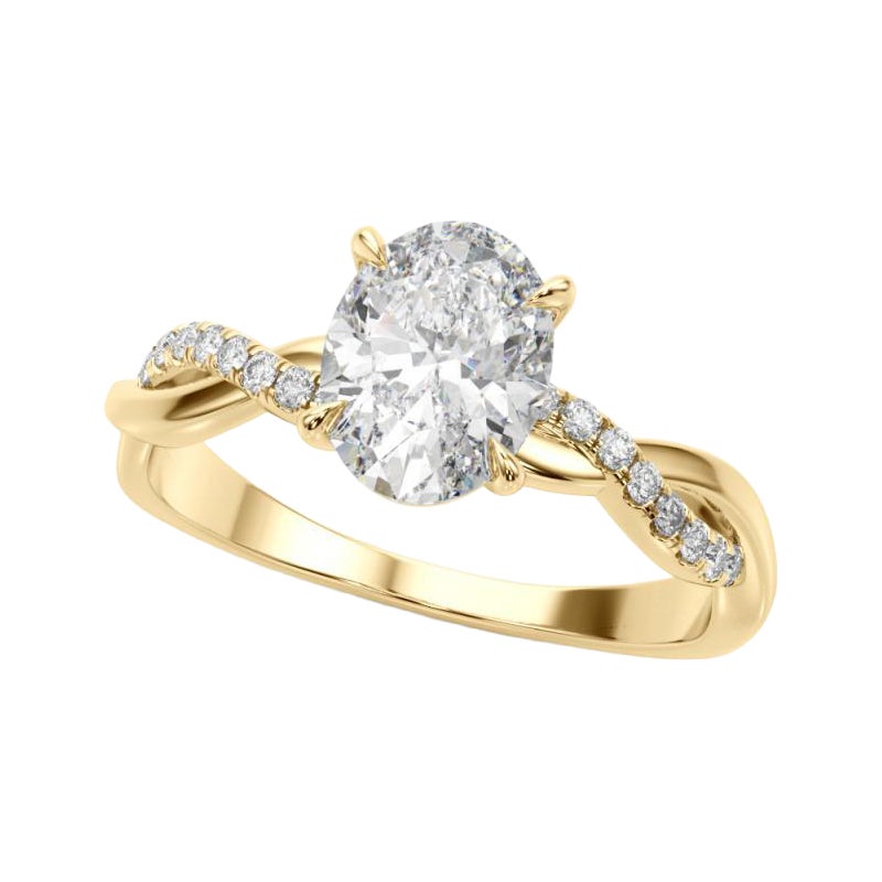 Anillo de diamantes ovalado de 1,51 quilates, certificado por el GIA, con banda entrelazada y pavé de la naturaleza