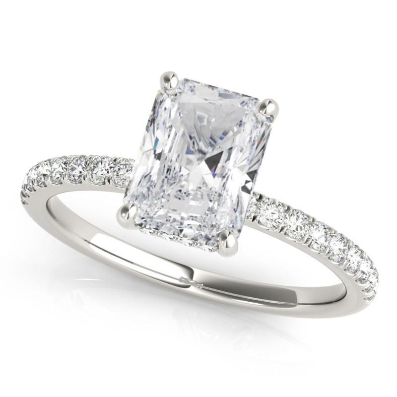 Anillo de diamantes de oro blanco de 18 quilates con halo oculto radiante de 1,51 quilates certificado por GIA Corte radiante en venta