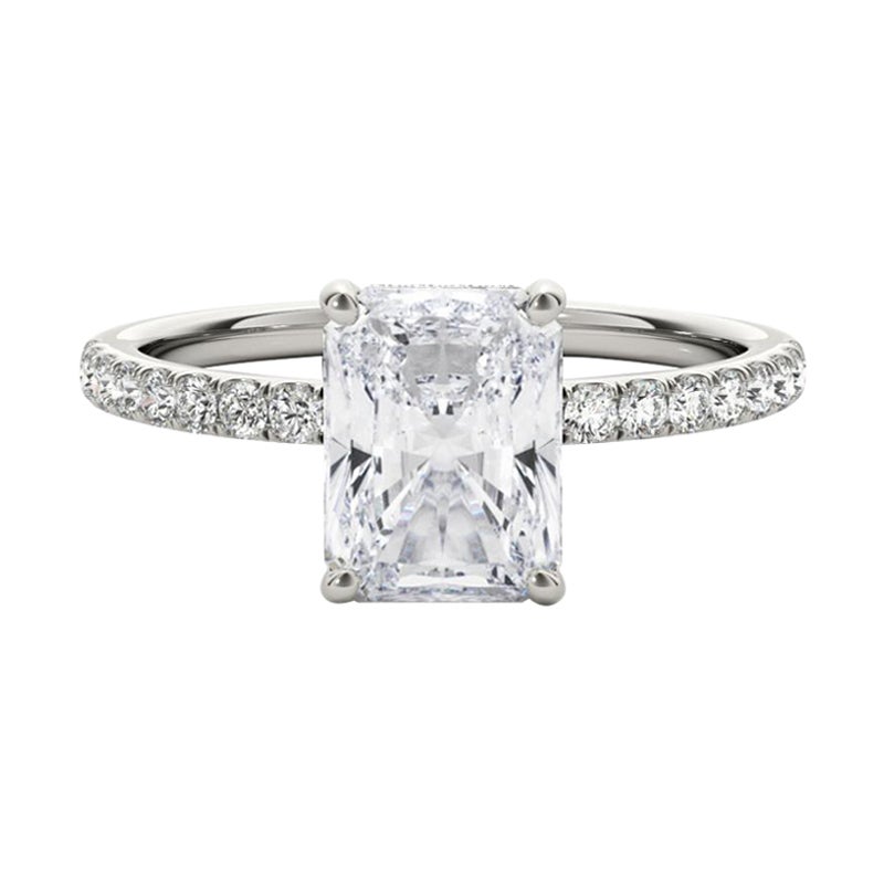 Anillo de diamantes de oro blanco de 18 quilates con halo oculto radiante de 1,51 quilates certificado por GIA