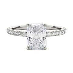 GIA Certified 1.51 Carat Pave Hidden Halo Radiant 18K White Gold Diamond Ring