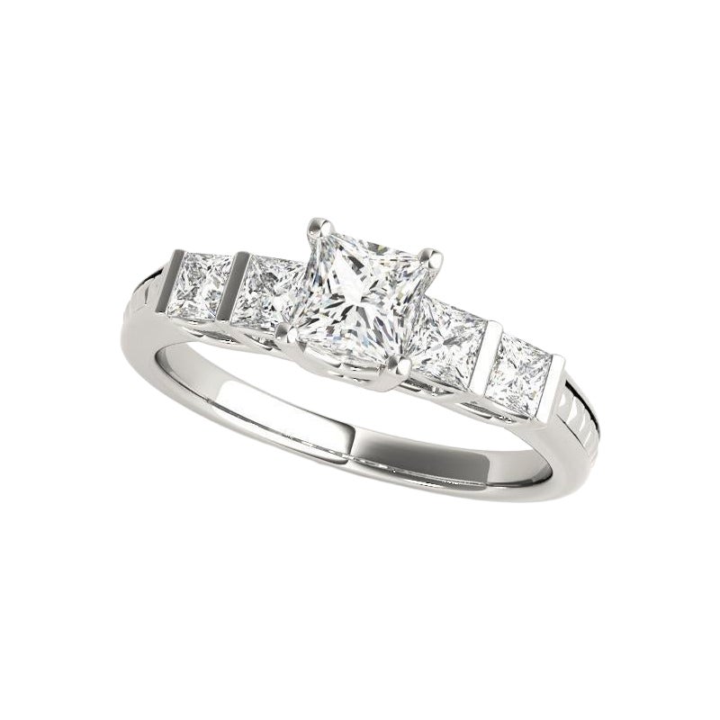 GIA Certified 1.51 Carat Princess 5-Stone Textured Band Platinum Diamond Ring