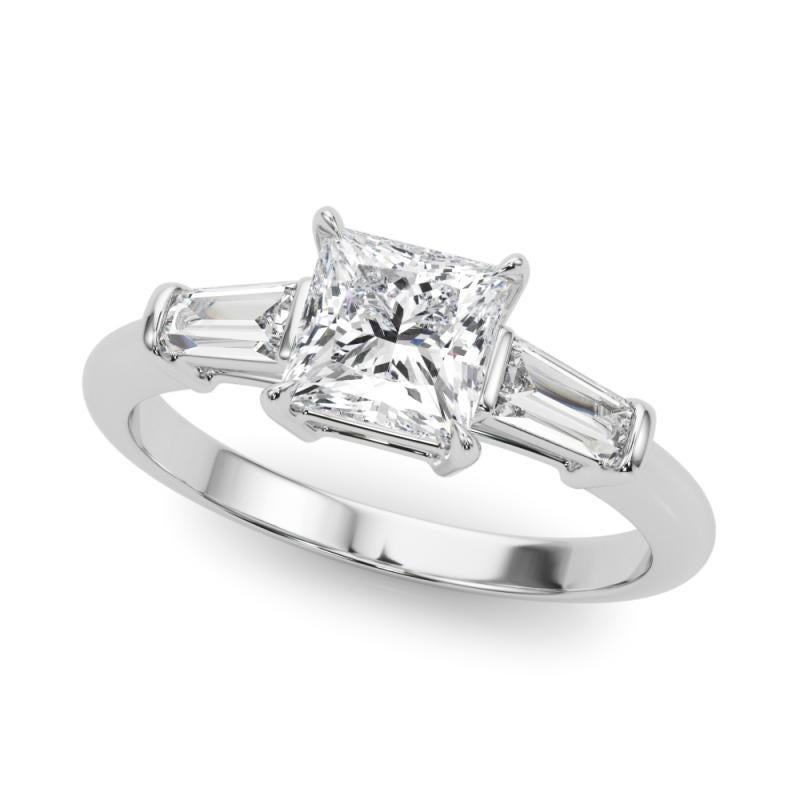 Taglio princess Anello di diamanti in platino a tre pietre con diamante Princess e Baguette da 1,51 carati certificato dalla GIA in vendita
