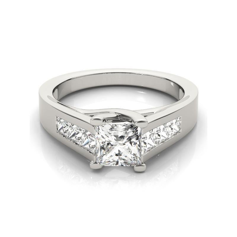 Bague en or blanc certifié GIA 1.51 carat Princess Channel Cathedral Diamond Ring