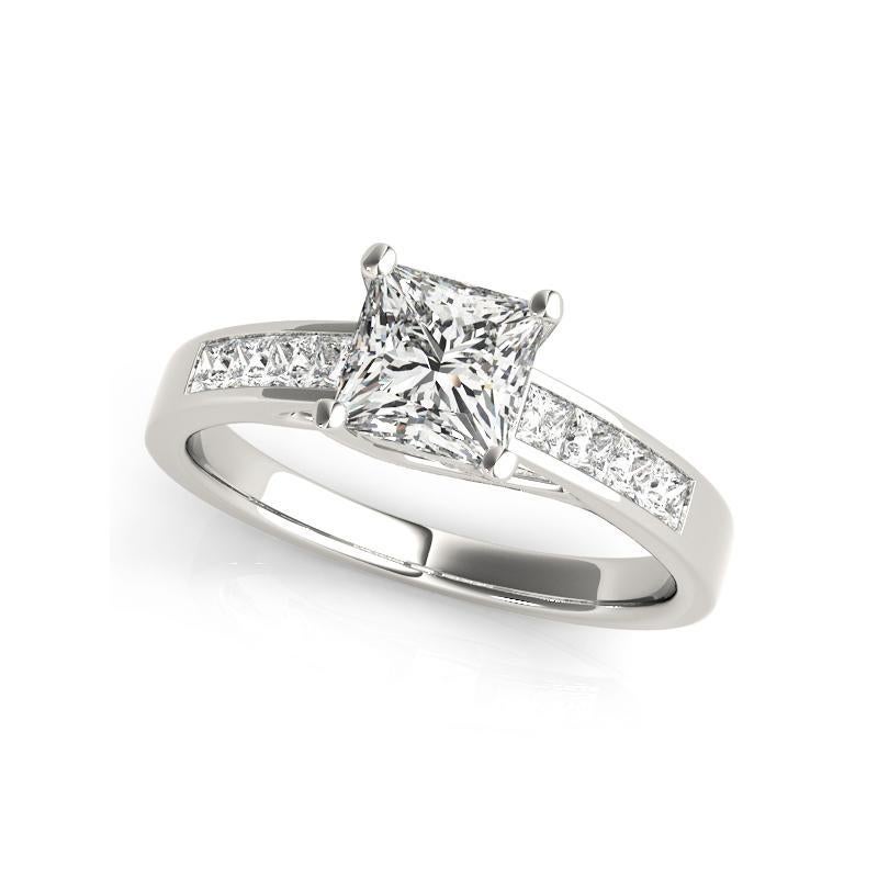 Taille princesse Bague en platine certifiée GIA de 1,51 carat de diamants princesses en serti cathédrale en vente