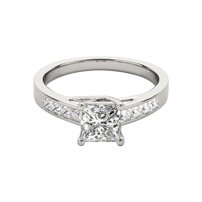 Bague en platine certifiée GIA de 1,51 carat de diamants princesses en serti cathédrale
