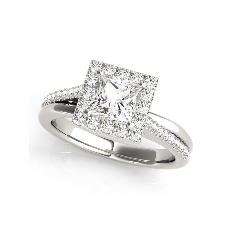 Taglio princess GIA Certified 1.51 Carat Princess Square Halo Modern Diamond Ring in vendita