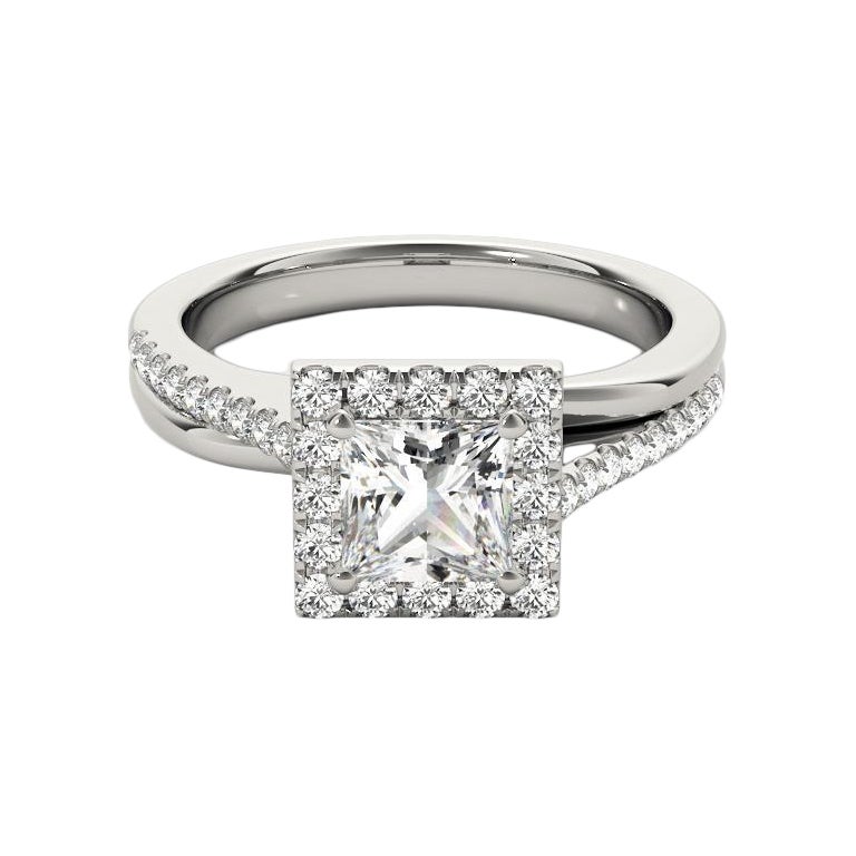 GIA Certified 1.51 Carat Princess Square Halo Modern Diamond Ring