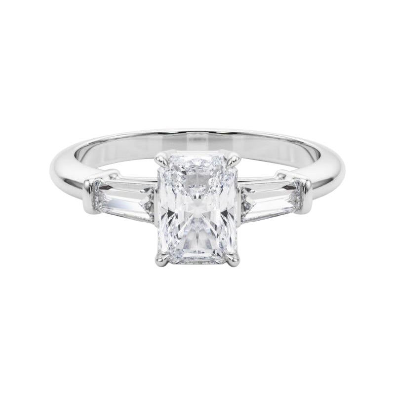 GIA Certified 1.51 Carat Radiant & Baguette Three-Stone Diamond Ring