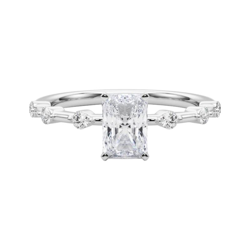 Anillo de diamantes con vástago de bambú de 1.51 quilates de diamante radiante certificado por GIA