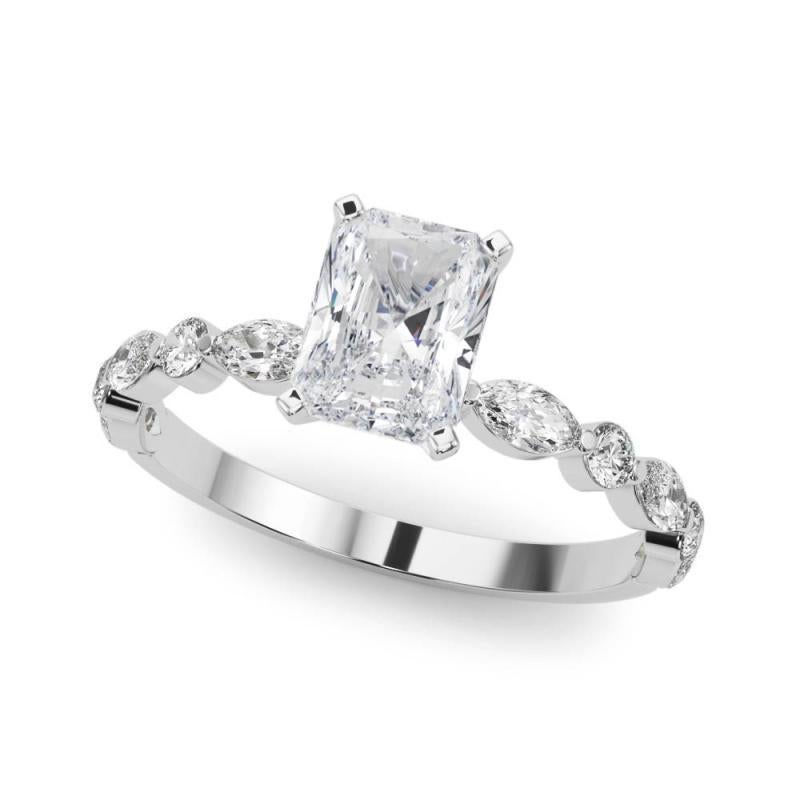 Anillo de diamantes de platino solitario con banda de diamantes radiante de 1.51 quilates certificado por GIA Corte radiante en venta