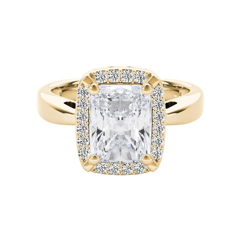 Bague en or jaune 18 carats certifiée GIA de 1,51 carat Radiant Halo Antique