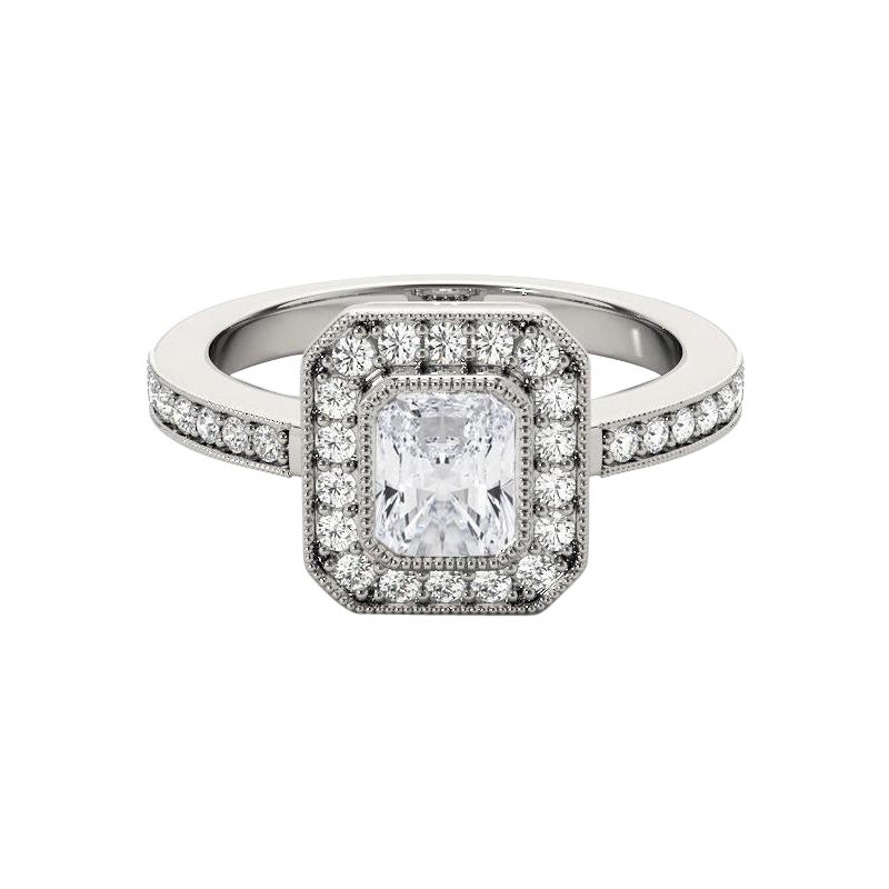 GIA zertifiziert 1,51 Karat Radiant Halo Milgrain  Diamantring