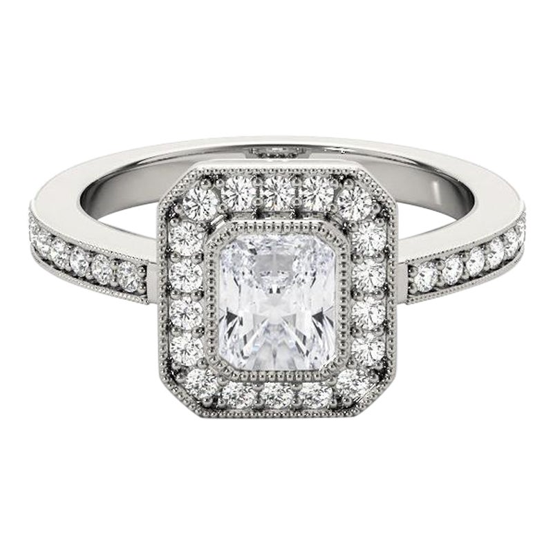 GIA Certificato 1.51 Carati Radiant Halo Milgrain  Anello con diamante