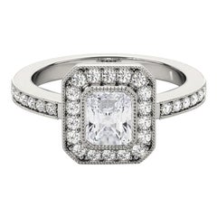GIA Certified 1.51 Carat Radiant Halo Milgrain  Diamond Ring