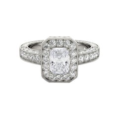 Bague en diamant certifié GIA de 1.51 carat avec halo radiant et pavage ajouré