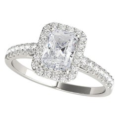 GIA Certified 1.51 Carat Radiant Halo Pave 18K White Gold Diamond Ring