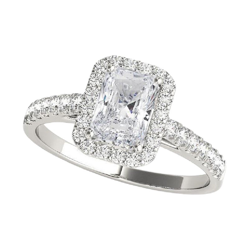 Anillo de diamantes de oro blanco de 18 quilates con halo radiante y pavé certificado por GIA de 1,51 quilates