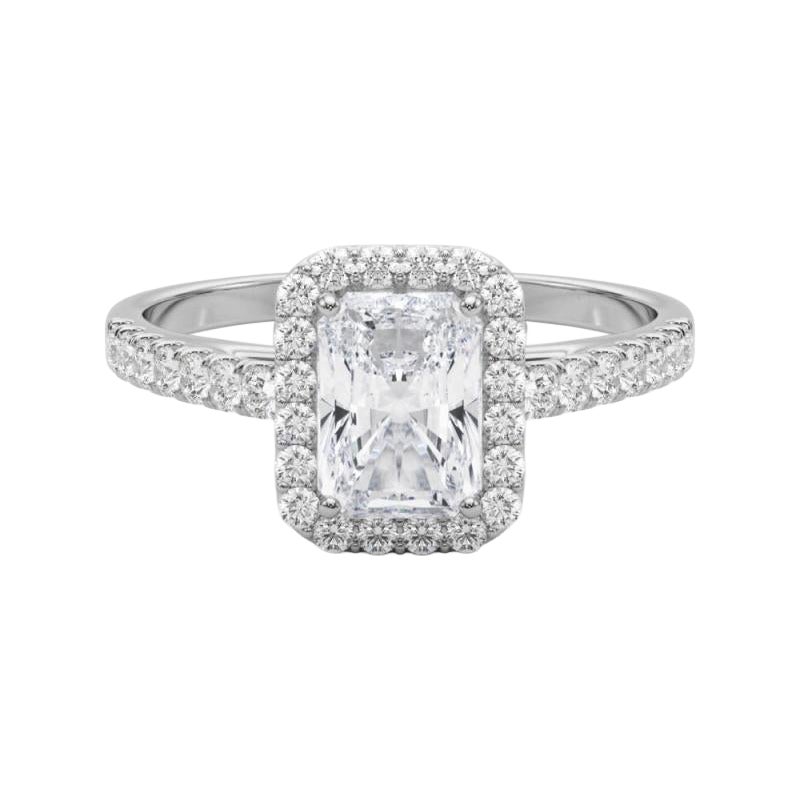 GIA Certificato 1.51 Carati Radiant Halo Pave  Anello con diamante