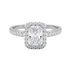 GIA Certificato 1.51 Carati Radiant Halo Pave  Anello con diamante