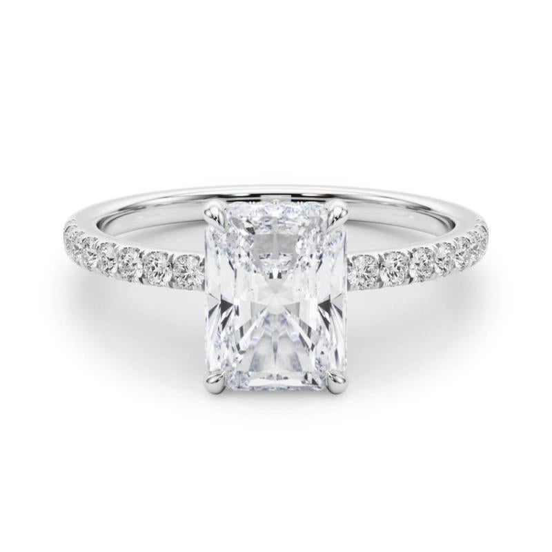 Bague en or blanc 18 carats certifiée GIA 1,51 carat Radiant Halo caché Pave