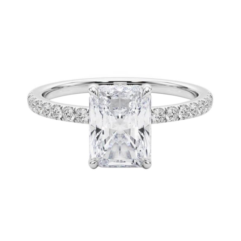 GIA zertifiziert 1,51 Karat Radiant versteckt Halo Pave 18K Weißgold Diamantring