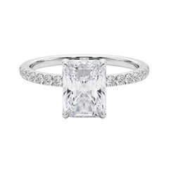Bague en or blanc 18 carats certifiée GIA 1,51 carat Radiant Halo caché Pave