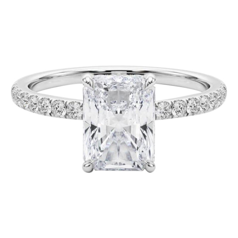 GIA Certified 1,51 Carati Radiant Halo Pave in oro bianco 18K Diamond Ring