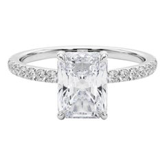 GIA Certified 1,51 Carati Radiant Halo Pave in oro bianco 18K Diamond Ring