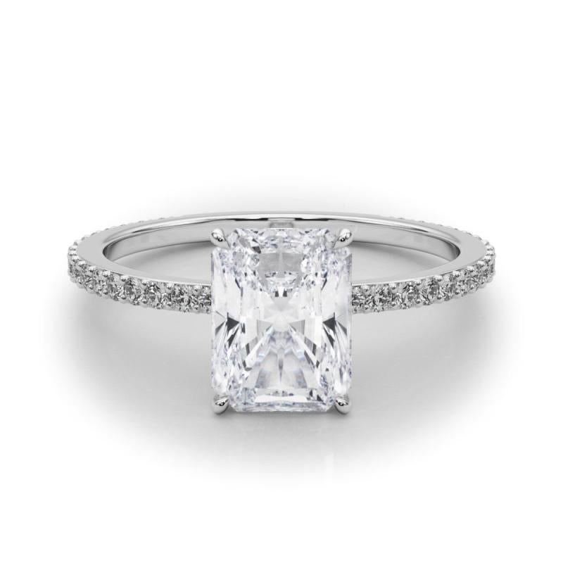 GIA Certified 1.51 Carat Radiant Hidden Halo Pave Band Diamond Ring