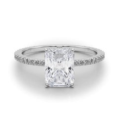 GIA Certified 1.51 Carat Radiant Hidden Halo Pave Band Diamond Ring
