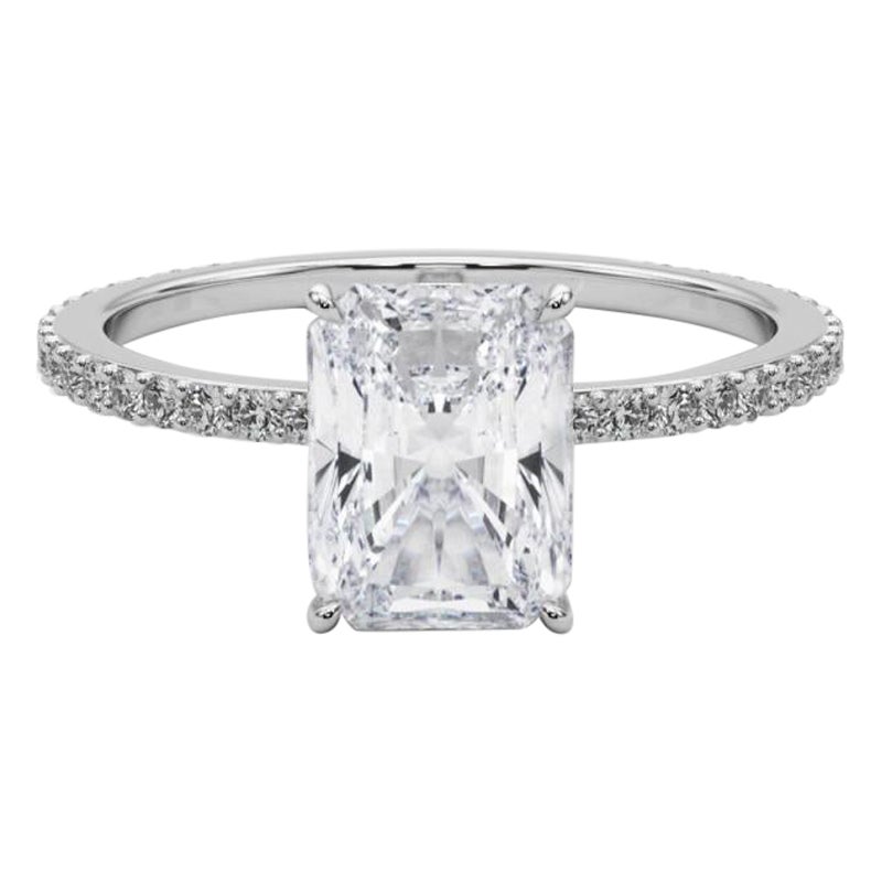 GIA Certified 1.51 Carat Radiant Hidden Halo Pave Band Diamond Ring
