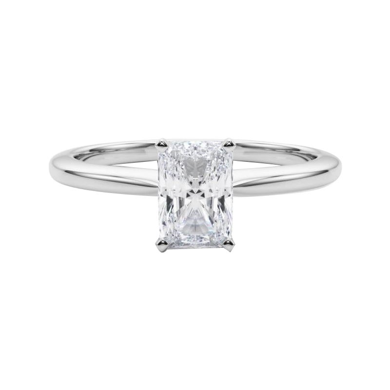 Bague solitaire en platine avec diamant radiant de 1.51 carat certifiée GIA en vente