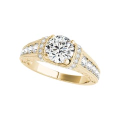 GIA Certified 1.51 Carat Round Chevron Halo Vintage Diamond Ring