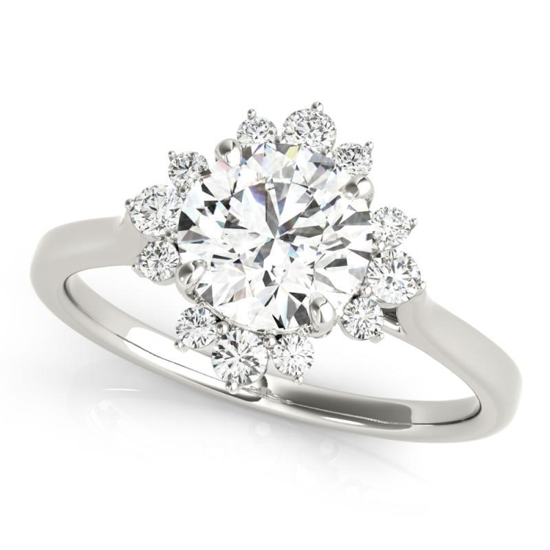 Taille ronde Bague en or blanc 18 carats diamant certifié GIA 1.51 carat Round Halo Flower Cluster en vente