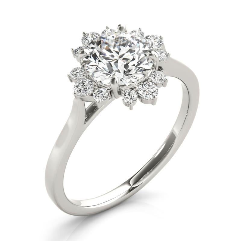 Bague en or blanc 18 carats diamant certifié GIA 1.51 carat Round Halo Flower Cluster Pour femmes en vente