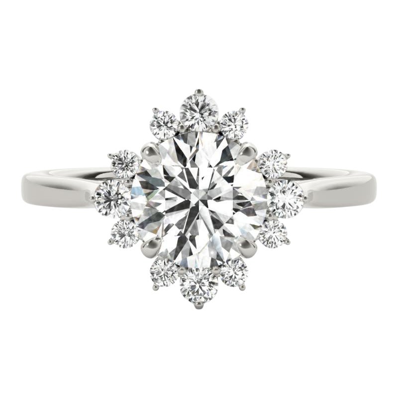 GIA Certified 1.51 Carat Round Halo Flower Cluster Anello con diamanti in oro bianco 18K