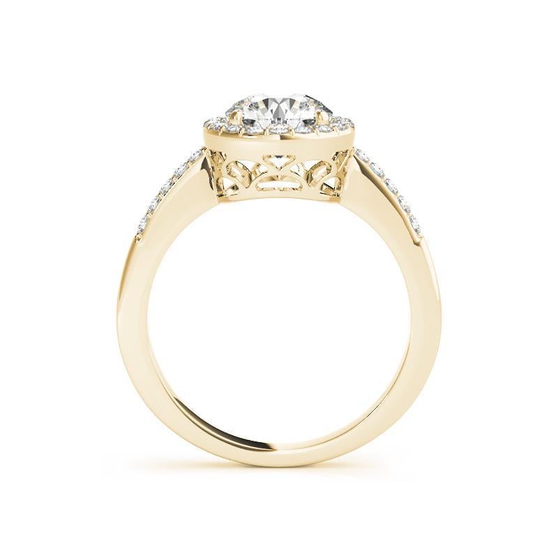 Taille ronde Bague en or jaune 18 carats certifiée GIA de 1,51 carat de diamants ronds en halo avec pavé ajouré en vente
