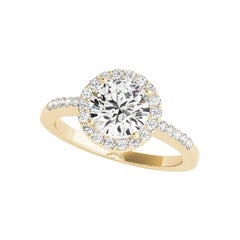 GIA Certified 1,51 Carat Round Halo Pave Openwork Anello con diamanti in oro giallo 18 carati