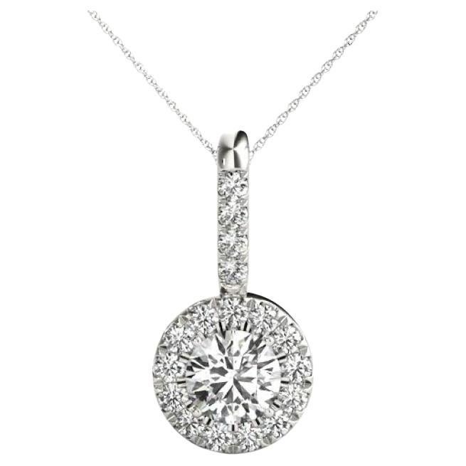 GIA Certified 1.51 Carat Round Luna Halo White Gold Pendant Necklace
