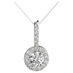 GIA Certified 1.51 Carat Round Luna Halo White Gold Pendant Necklace
